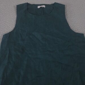 Visible Art Top Womens Medium Green Linen Blend Tank Sleeveless Shell Minimalist
